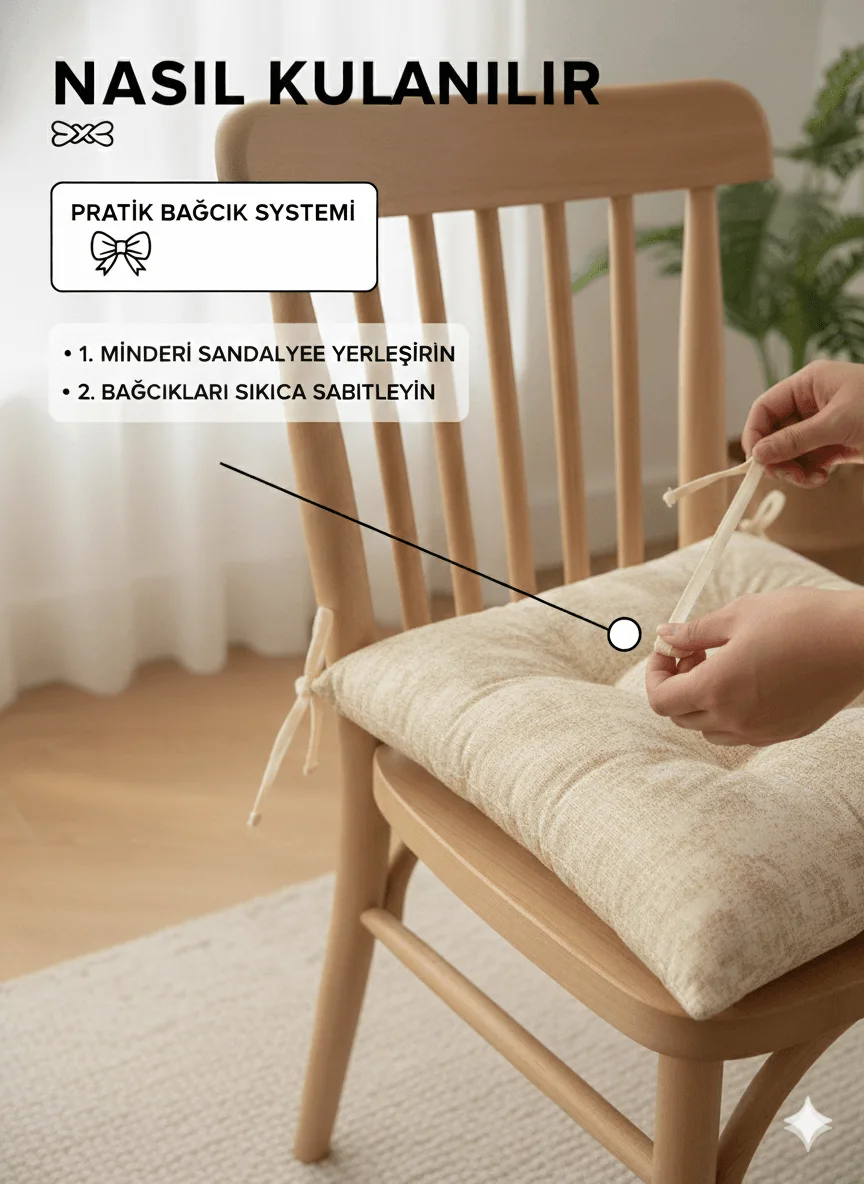 4'lü Bahçe, Balkon, Salon Sandalye Minderi, Bağcıklı