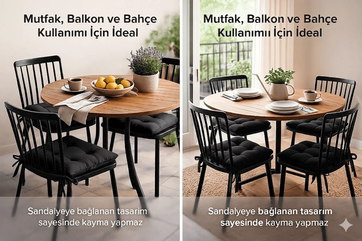 4'lü Bahçe, Balkon, Salon Sandalye Minderi, Bağcıklı