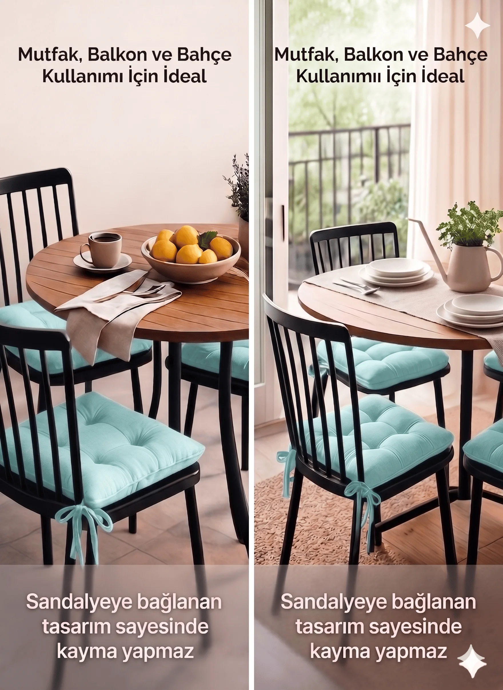 4'lü Bahçe, Balkon, Salon Sandalye Minderi, Bağcıklı