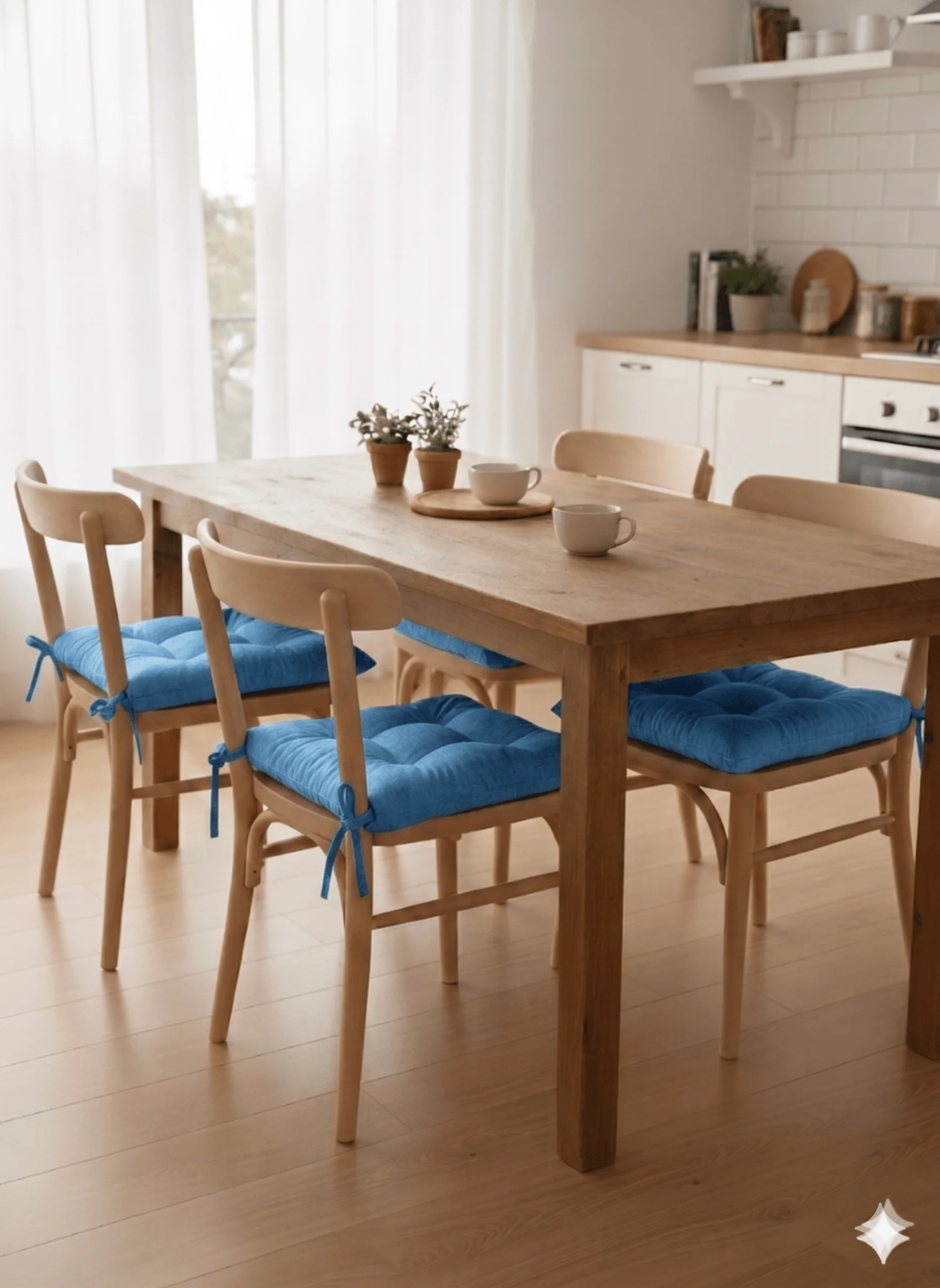 6 Adet Sandalye Minderi, Bağcıklı, 40x40 Ebatında